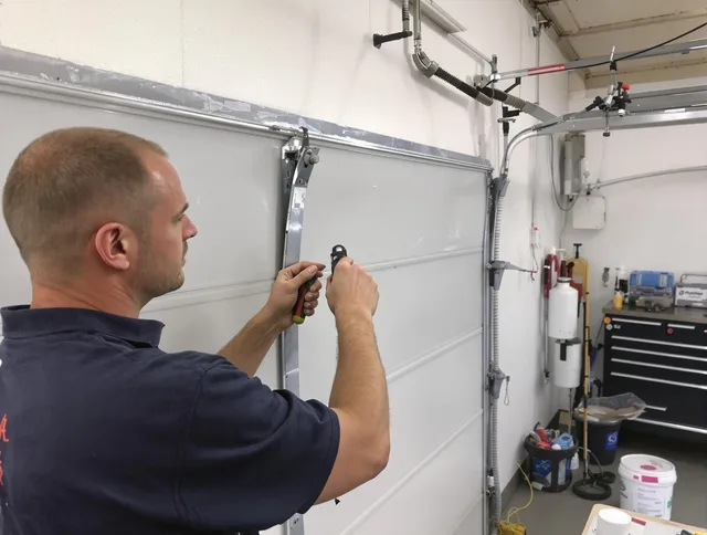 Before and after garage door dent repair by Canton Garage Door Repair in Canton