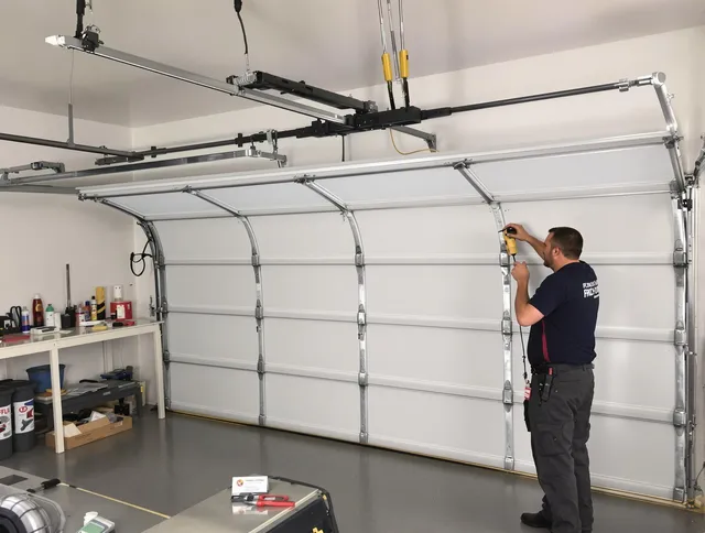 Canton Garage Door Repair certified technician performing overhead door system repair in Canton